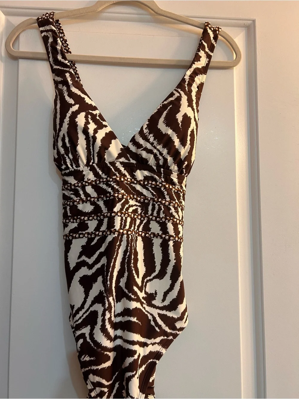 La Blanca Brown and Cream Zebra-Print One-Piece Bathing suit